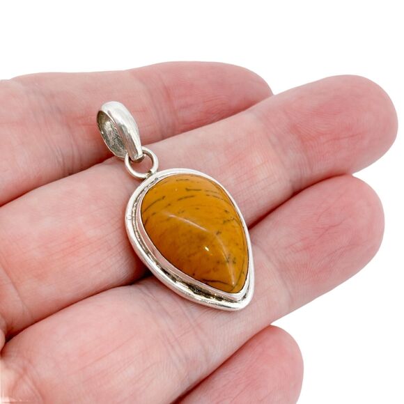Vintage Sterling Silver 925 Yellow Jasper Teardrop Pendant - Picture 1 of 6
